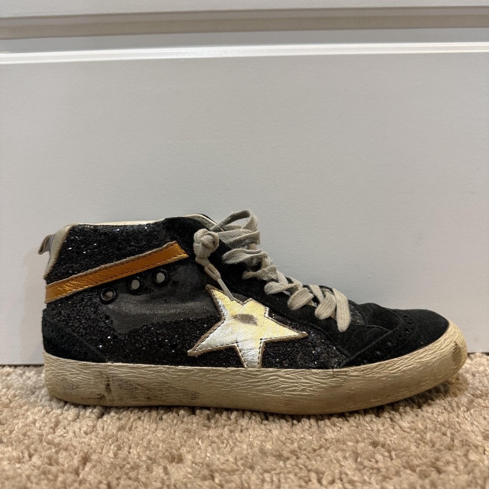 Golden Goose Shoes Womens Size 36 Black Mid Star Glitter Suede Made in Italy